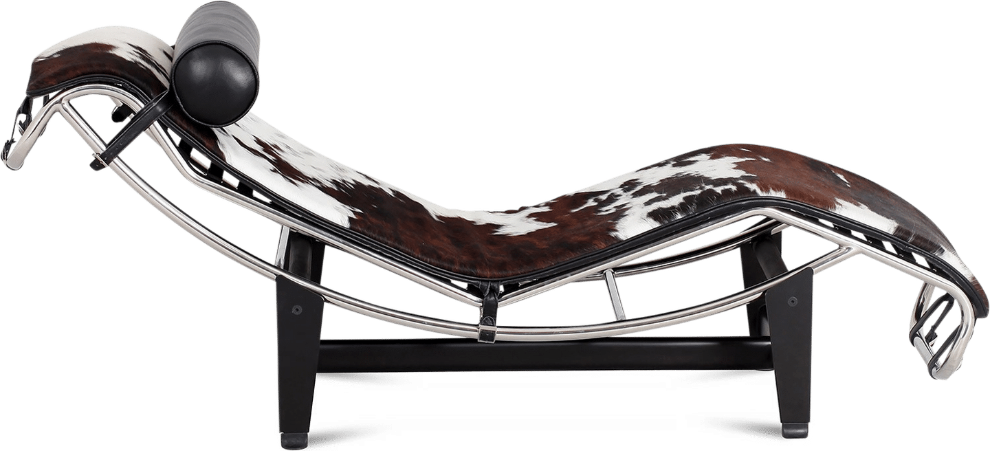 LC4 Style Chaise Longue Premium Leather/Brown + White + Black image.