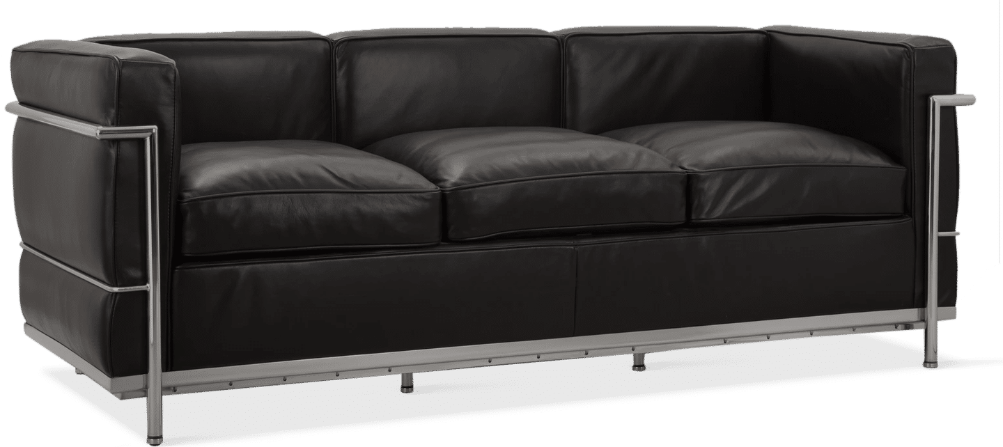 LC2 Style Petit - 3-Sitzer Sofa - Schwarzes Leder Black image.