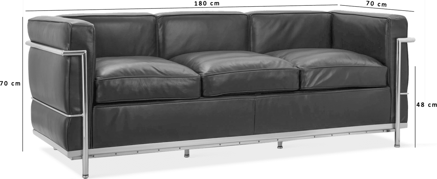 LC2 Style Petit - 3-Sitzer Sofa - Schwarzes Leder Black image.