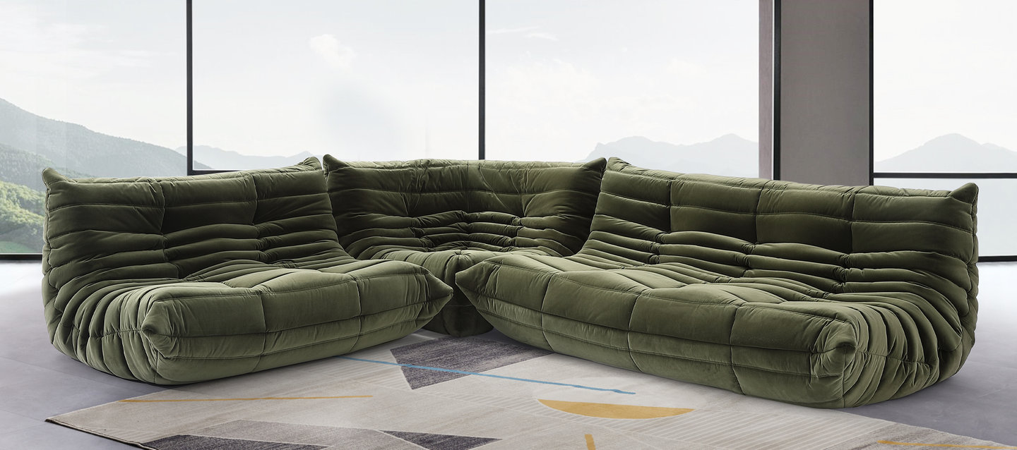 Divano lounge in stile comfort Bottle Green Velvet/Velvet image.