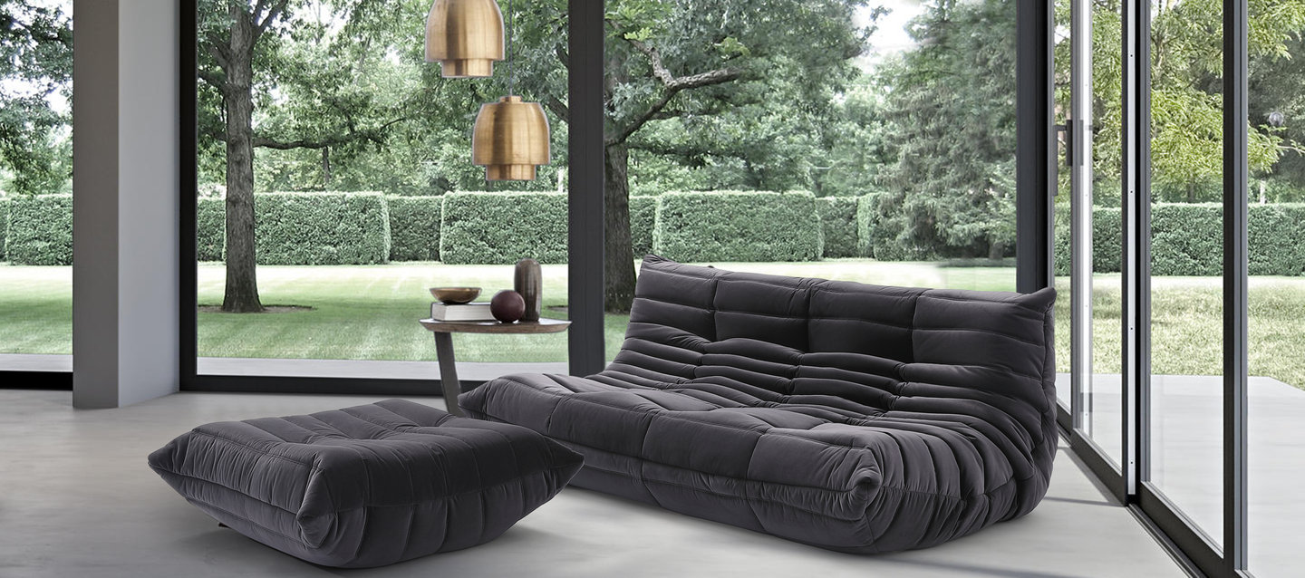Comfort stijl Curve Sofa Dark Grey Velvet/Velvet image.