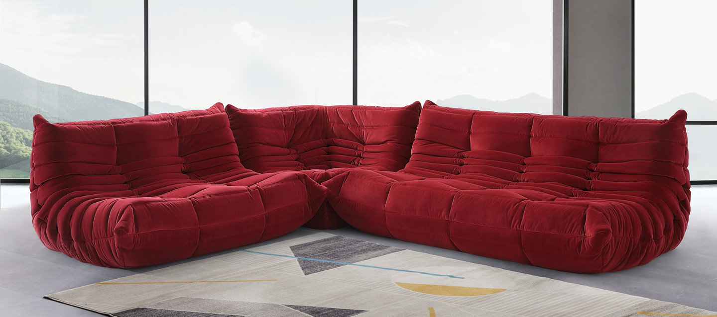 Comfort stijl Sofa Ottoman Dark Red Velvet/Velvet image.