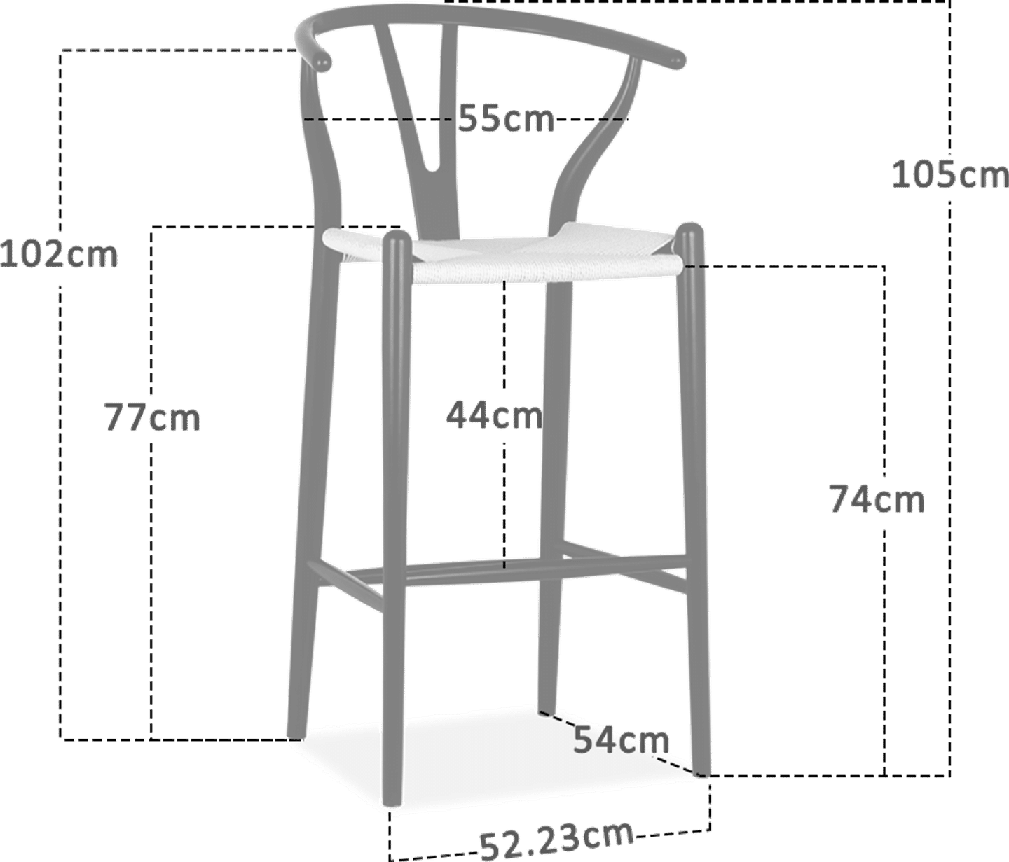 Walnut wishbone store counter stool