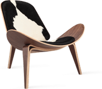 Shell Chair (CH07) Premium Leather/Black Cowhide/Walnut Veneer image.