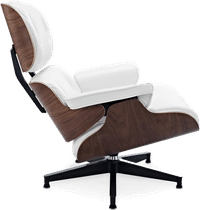 Eames Style Lounge Chair H Miller Version Premium Leather/White/Walnut image.