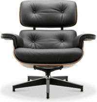 Eames Style Lounge Chair H Miller Version Premium Leather/Black/Walnut image.