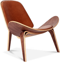 Shell Chair (CH07) Premium Leather/Dark Tan/Walnut Veneer image.