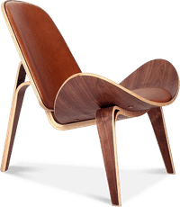 Shell Chair (CH07) Premium Leather/Dark Tan/Walnut Veneer image.