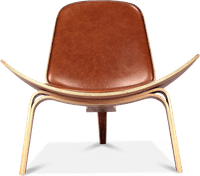 Shell Chair (CH07) Premium Leather/Dark Tan/Walnut Veneer image.