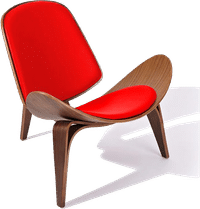 Shell Chair (CH07) Italian Leather/Red/Walnut Veneer image.