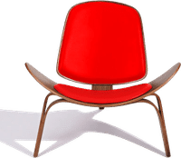 Shell Chair (CH07) Italian Leather/Red/Walnut Veneer image.