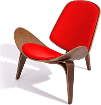 Shell Chair (CH07) Italian Leather/Red/Walnut Veneer image.
