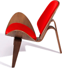 Shell Chair (CH07) Italian Leather/Red/Walnut Veneer image.