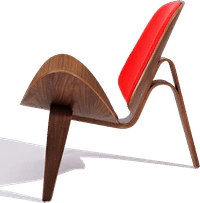 Shell Chair (CH07) Italian Leather/Red/Walnut Veneer image.