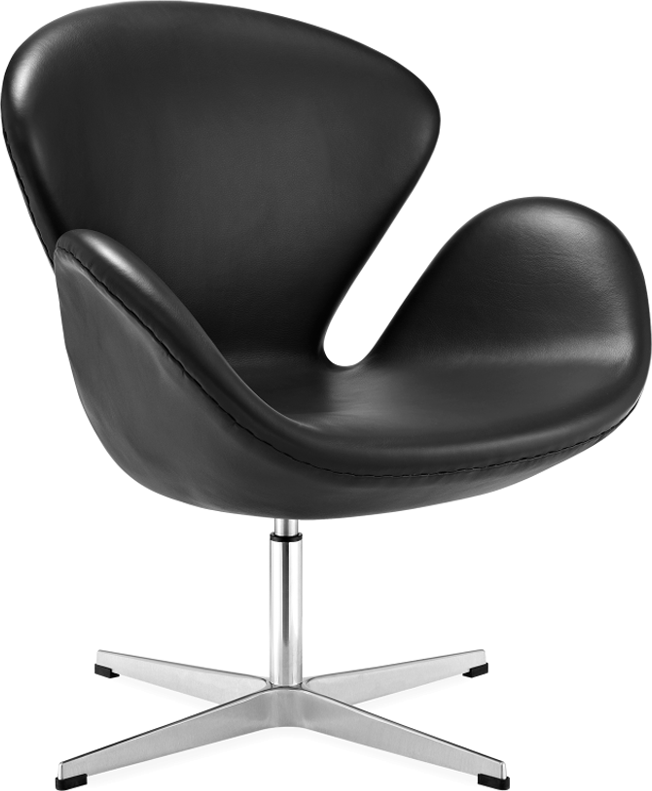 The Swan Chair  Premium Leather/Without piping/Black  image.
