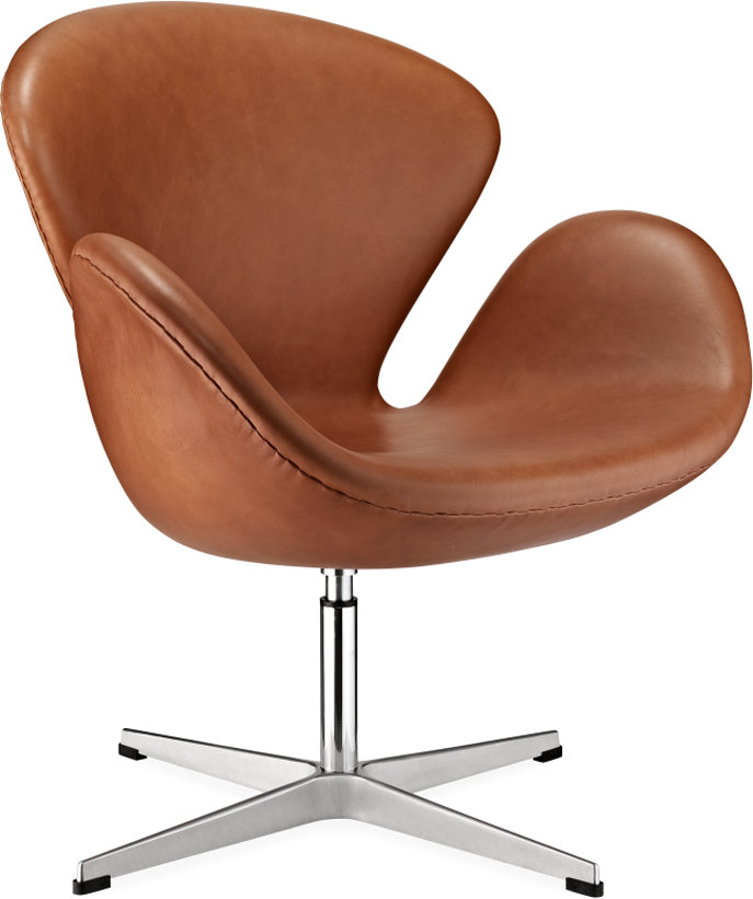 The Swan Chair  Premium Leather/Without piping/Dark Tan image.