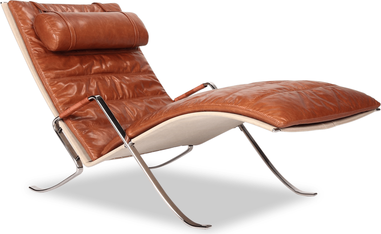 FK87 Style Grasshopper Lounge Chair Dark Tan image.