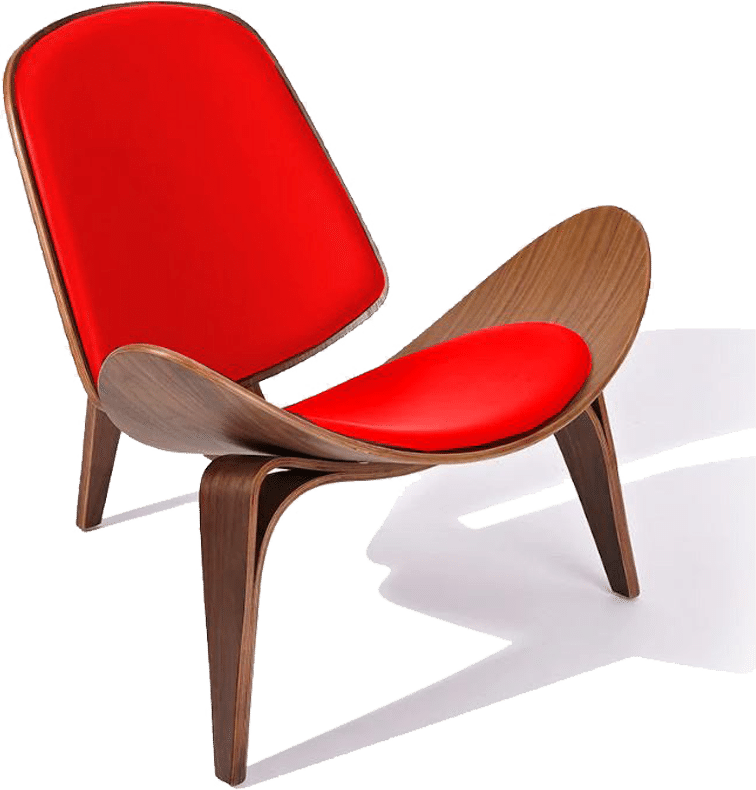 Shell Chair (CH07) Italian Leather/Red/Walnut Veneer image.